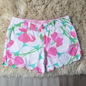 Lilly Pulitzer Floral Print Scallop Trimmed Shorts